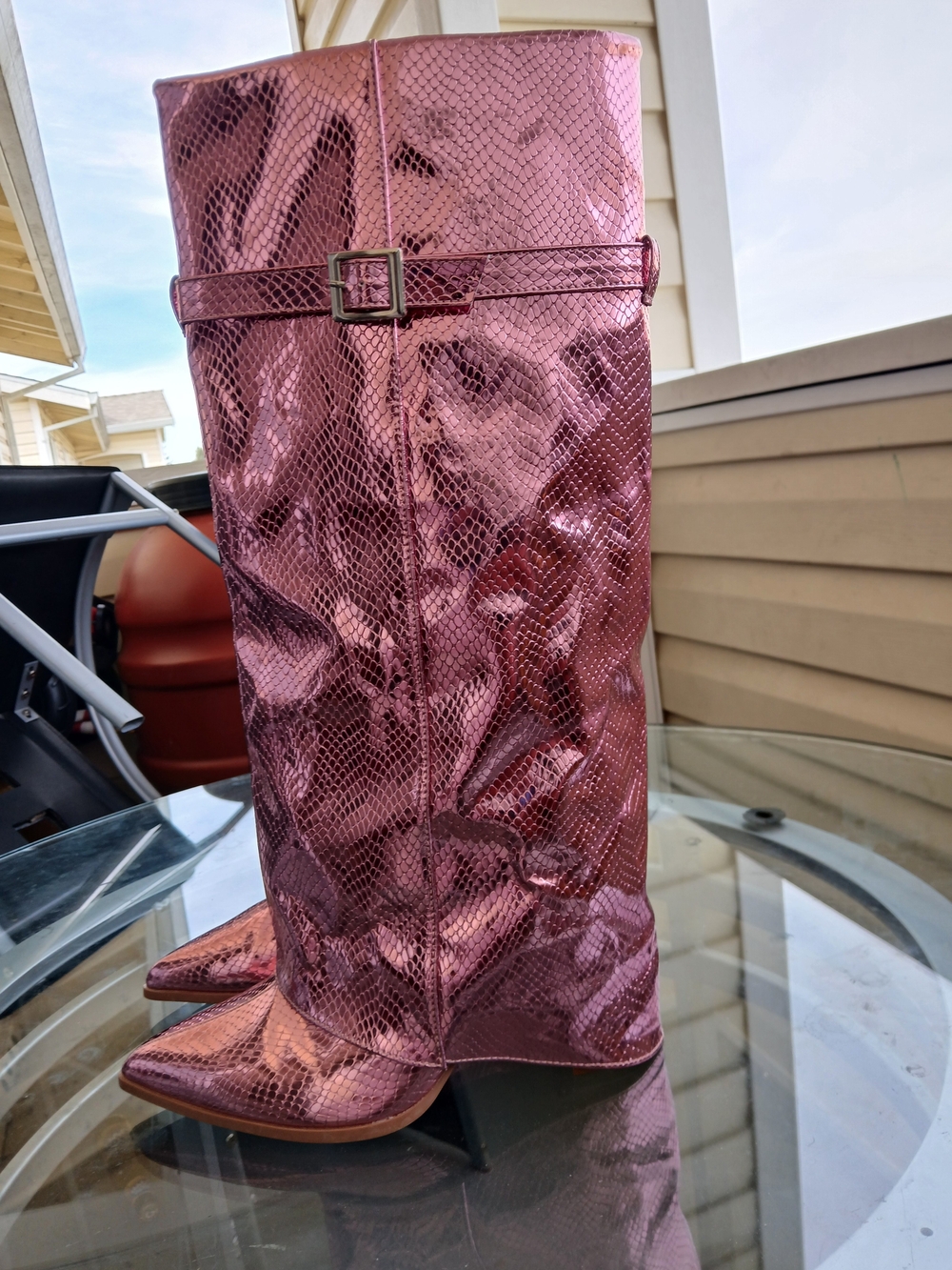 & Other Stories Metallic Rose-Pink Knee-High Pointed Toe Boots